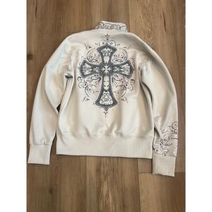 Monarchy Distressed Long Sleeve Jacket Mens Medium Embroidered Cross ZipUp